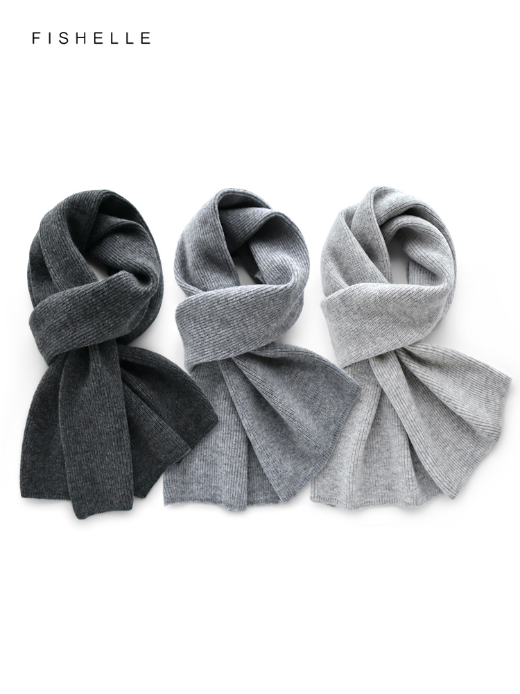 Wool Scarf Men - Gray solid color cashmere scarf winter