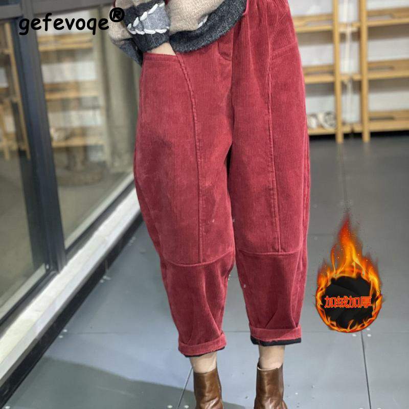 Corduroy Pant Warm - Women Vintage Corduroy Loose Velvet Thick