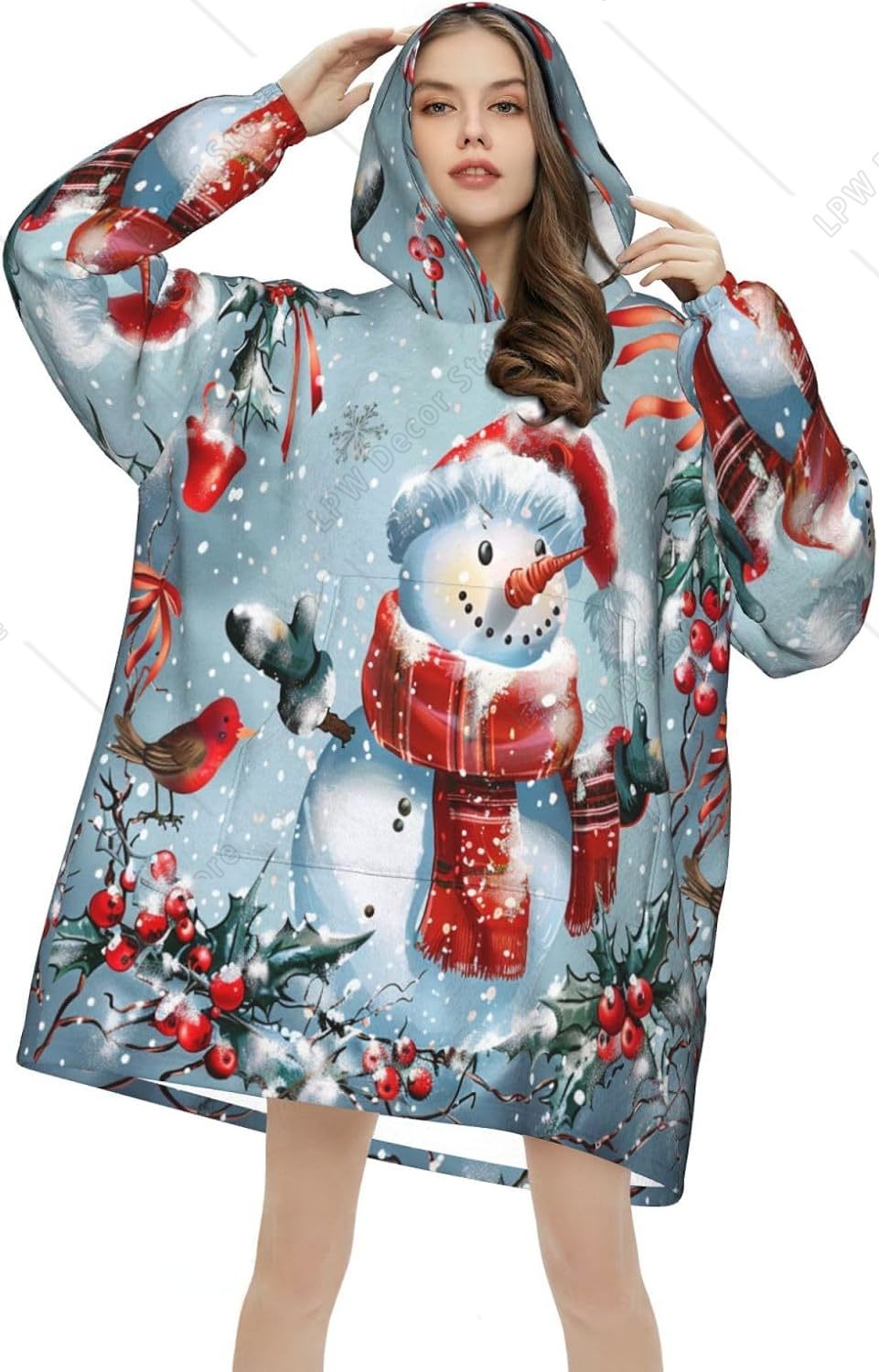 Christmas Snowman Wearable Bla - Sherpa Hoodie Fleece 评论和价格