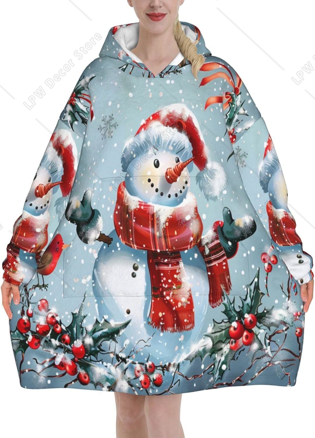 Christmas Snowman Wearable Bla - Sherpa Hoodie Fleece 评论和价格