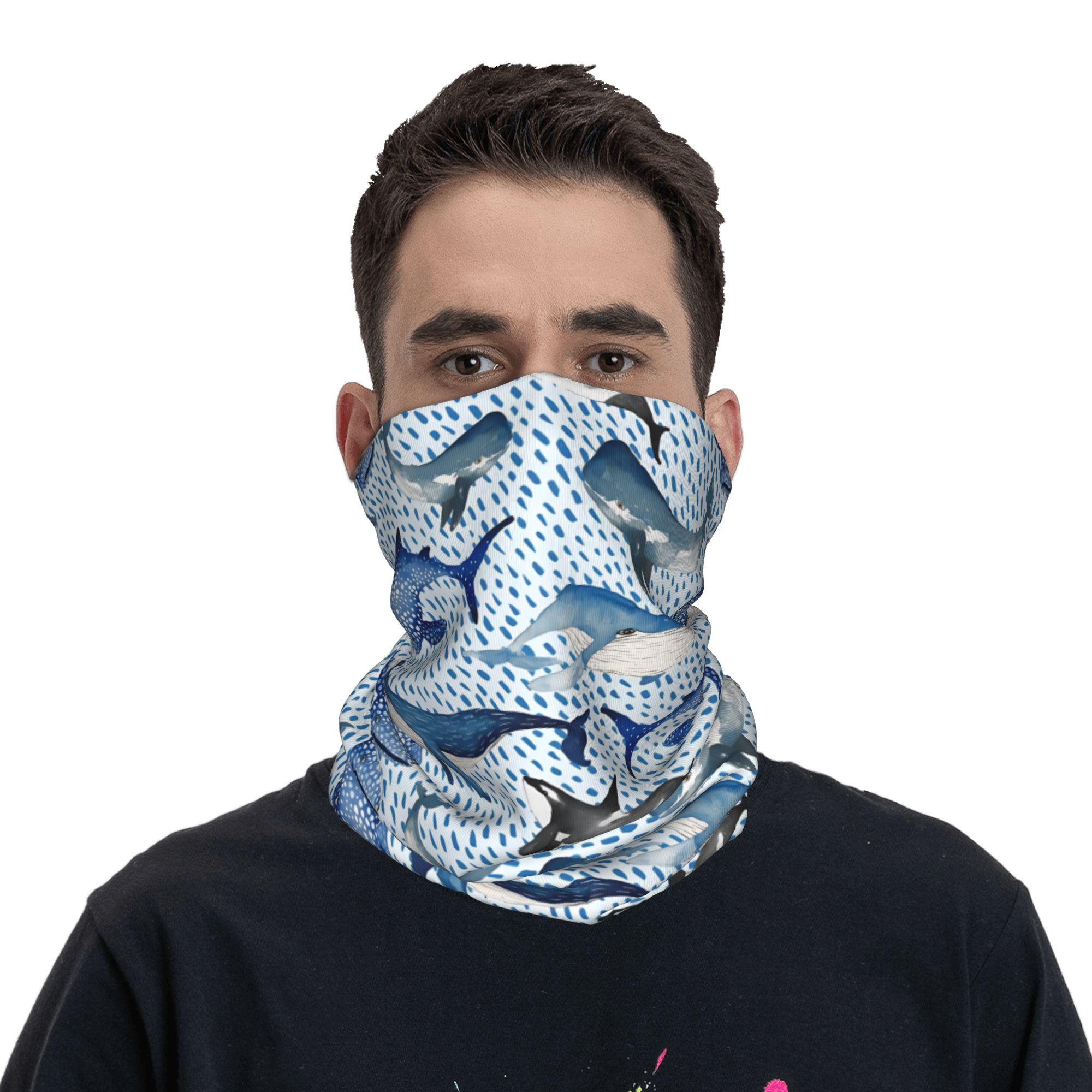 Custom Blue Watercolour Shark  - Neck Gaiter Fleece 评论和价格