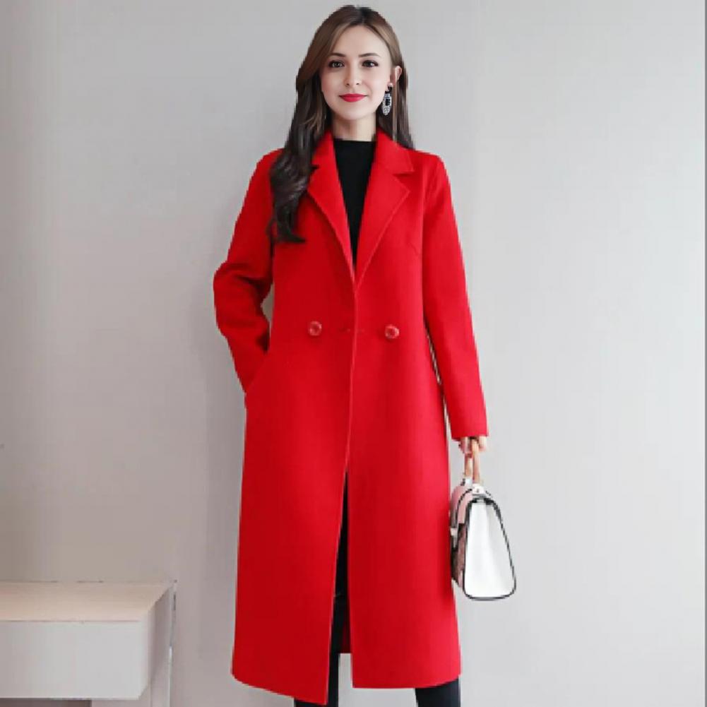 Women Wool Coat Solid Color Lo - Wool Coat Peacoat 评论和价格