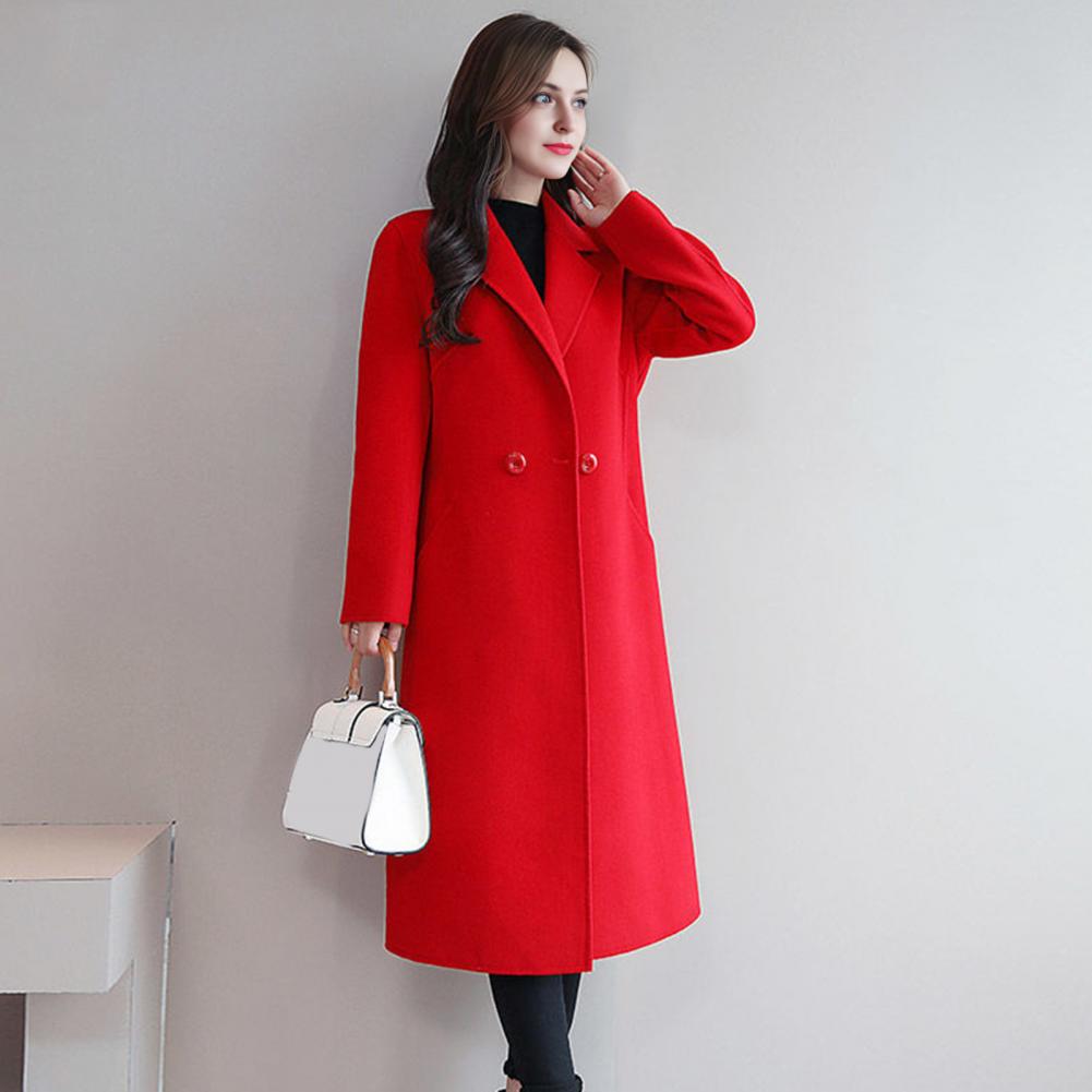 Women Wool Coat Solid Color Lo - Wool Coat Peacoat 评论和价格