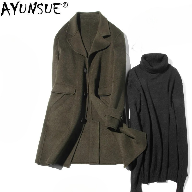 AYUNSUE 100% Wool Coat Men Aut - Wool Coat Peacoat 评论和价格