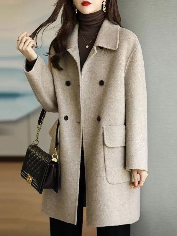 Stylish Mid-Length Woolen Coat - Down Jacket Packable 评论和价格