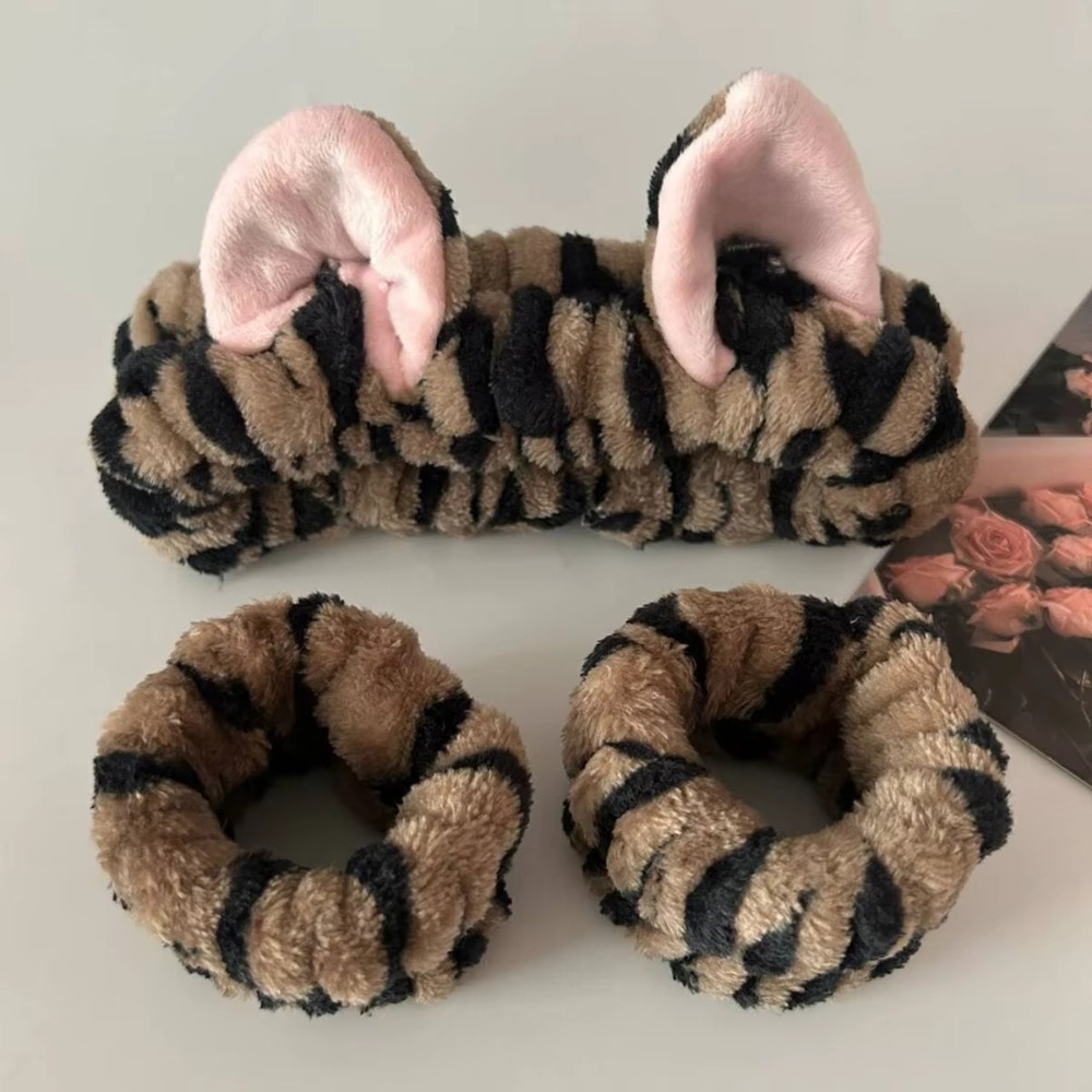 3pcs/set Leopard Print Cute Ca - Winter Headband Fleece 评论和价格