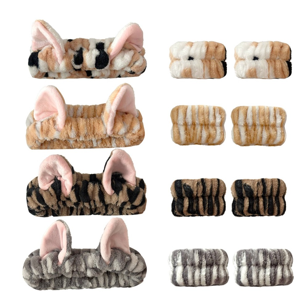 3pcs/set Leopard Print Cute Ca - Winter Headband Fleece 评论和价格