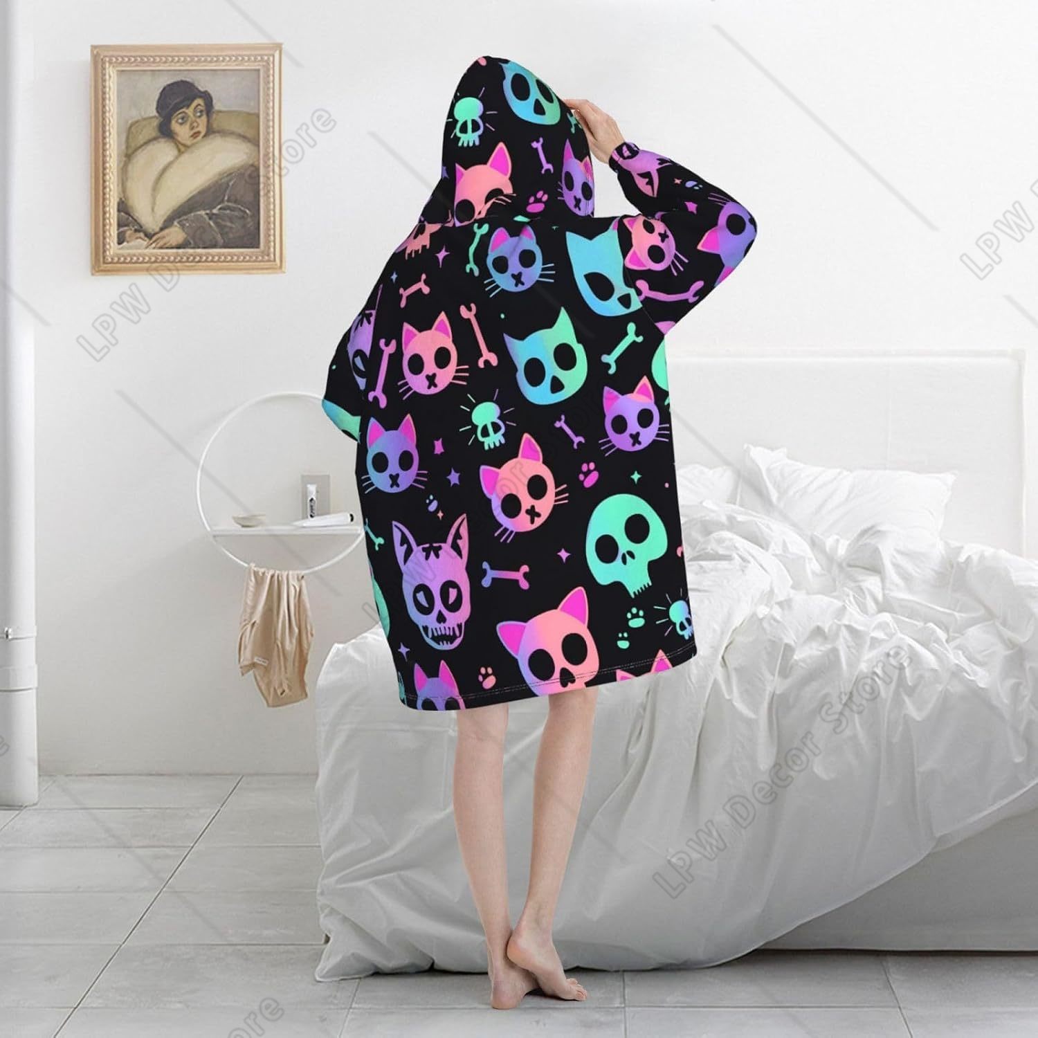 Cat Skulls Bones Wearable Blan - Sherpa Hoodie Fleece 评论和价格