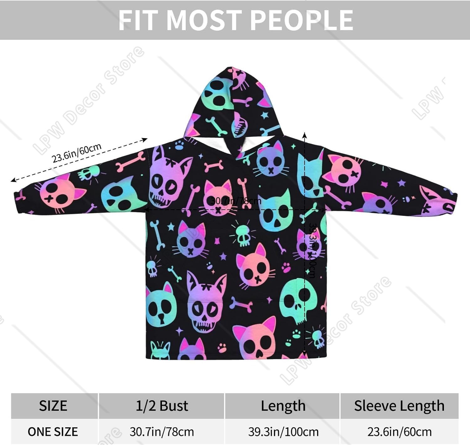Cat Skulls Bones Wearable Blan - Sherpa Hoodie Fleece 评论和价格