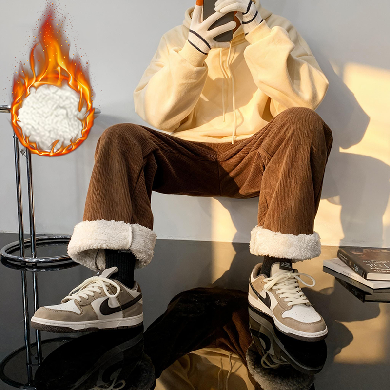 Thick Lamb Fleece Men's Pants  - Corduroy Pant Warm 评论和价格