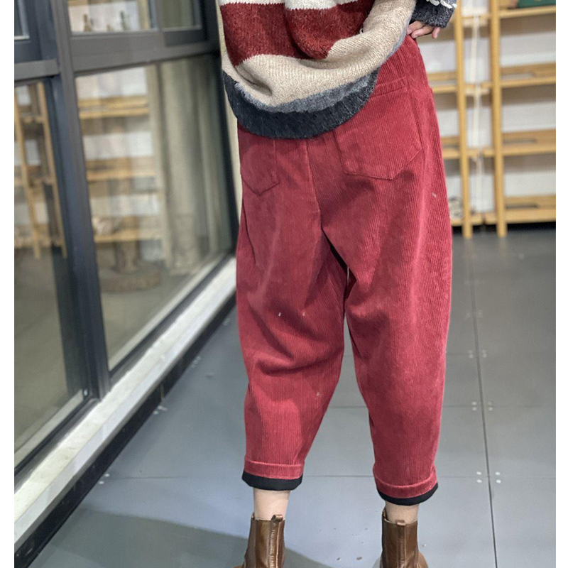 Women Vintage Corduroy Loose V - Corduroy Pant Warm 评论和价格