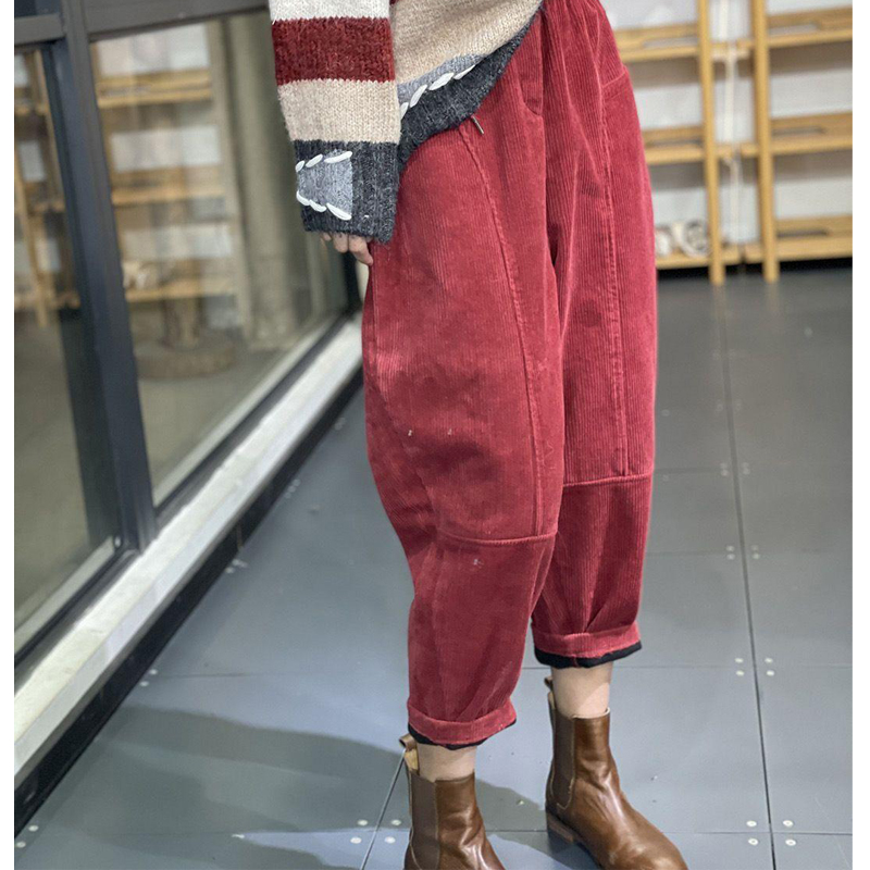 Women Vintage Corduroy Loose V - Corduroy Pant Warm 评论和价格