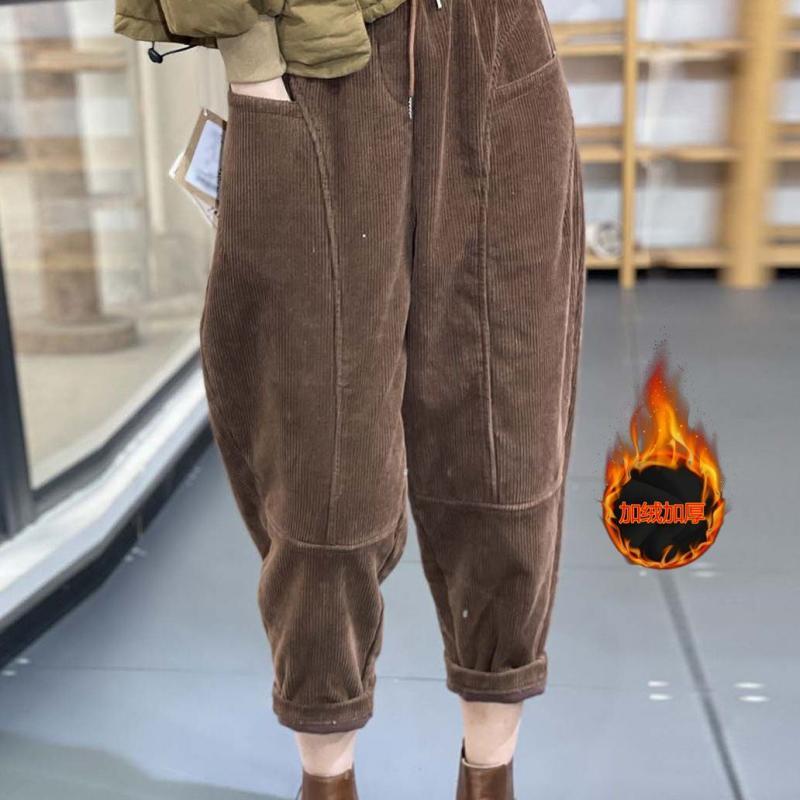 Women Vintage Corduroy Loose V - Corduroy Pant Warm 评论和价格