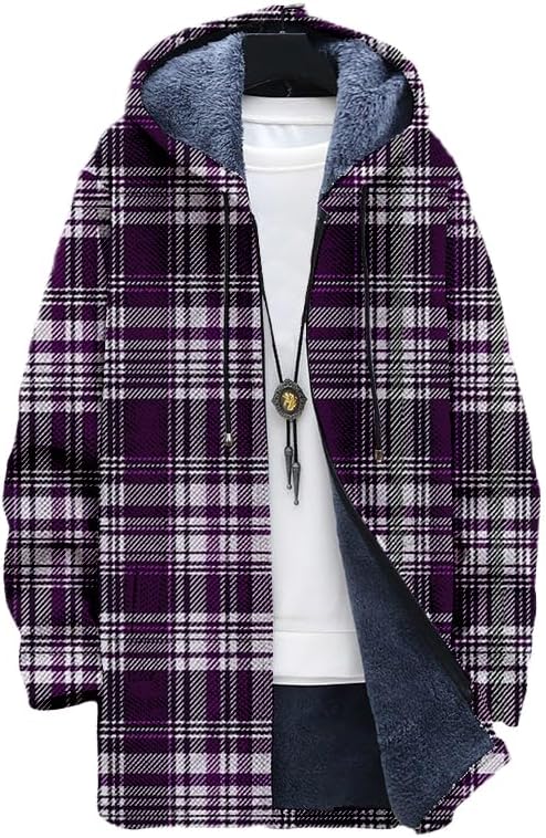 Men's Plaid Cardigan Oversized - Sherpa Hoodie Fleece 评论和价格